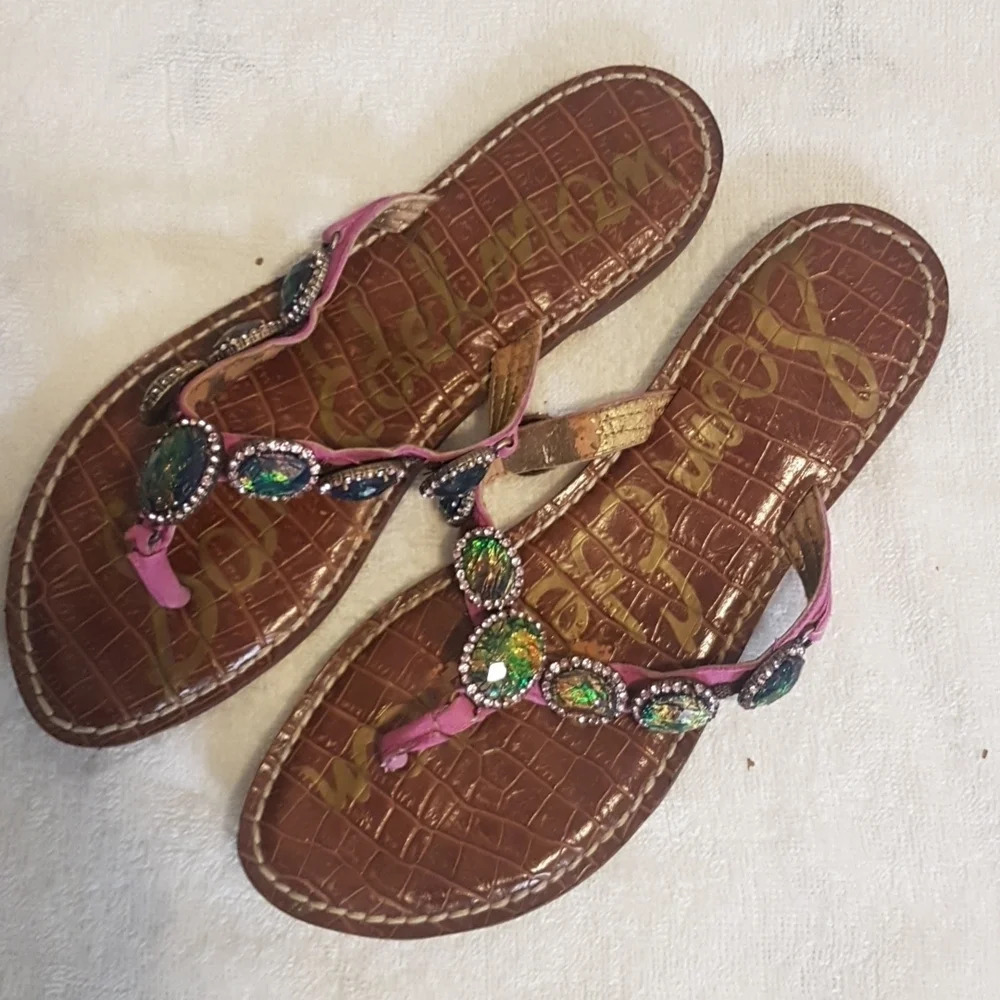 Sam Edelman  jewel embellished leather flip flops